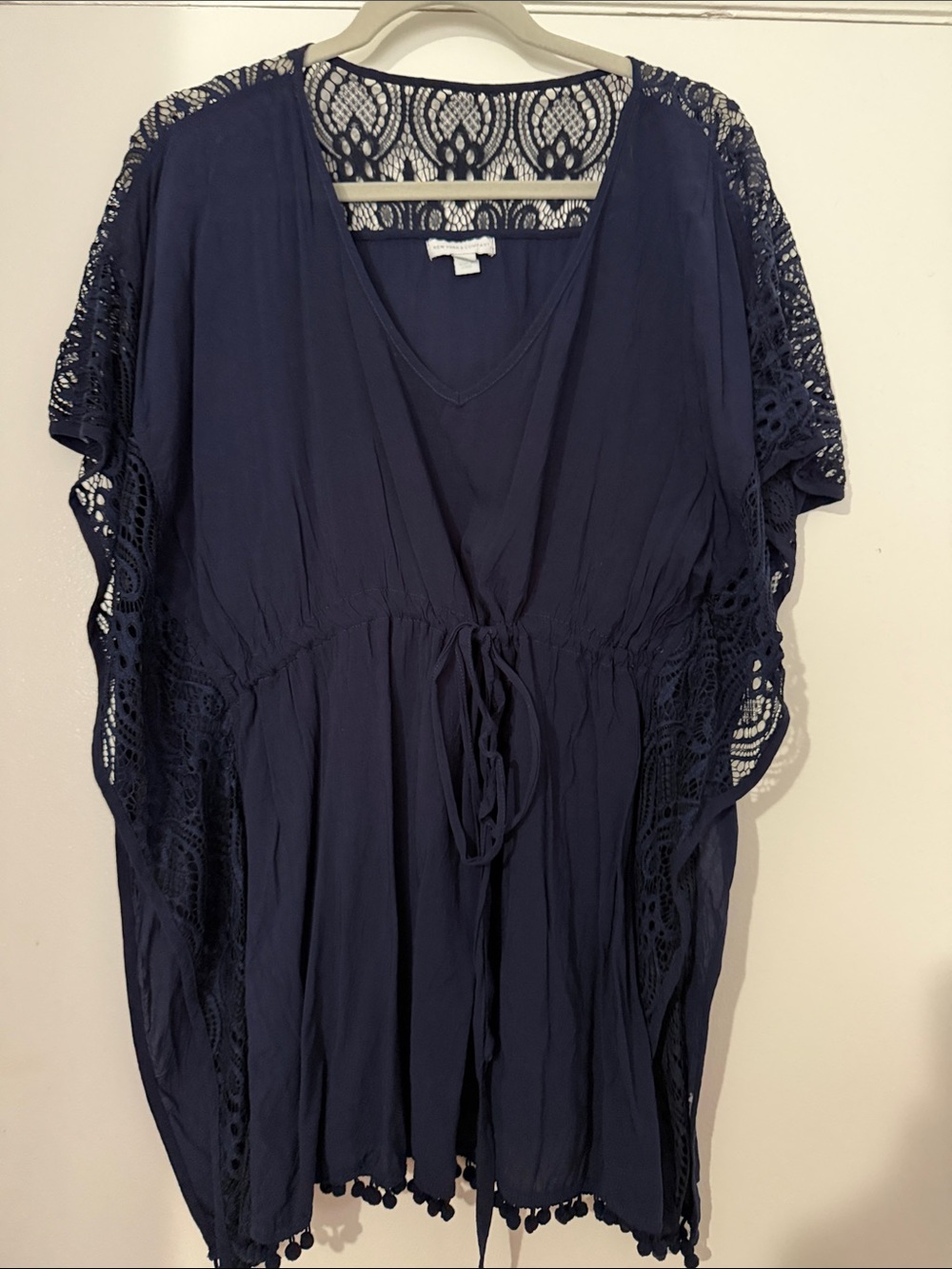 New York & Company Navy Blue Crochet-Trim Swim Coverup